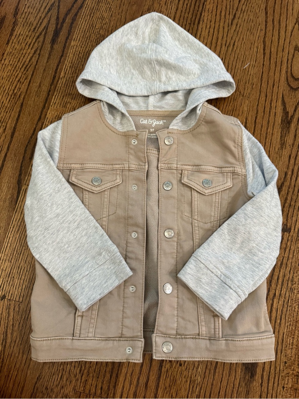 Cat & Jack Beige Jacket with Light Gray Hoodie and Sleeves